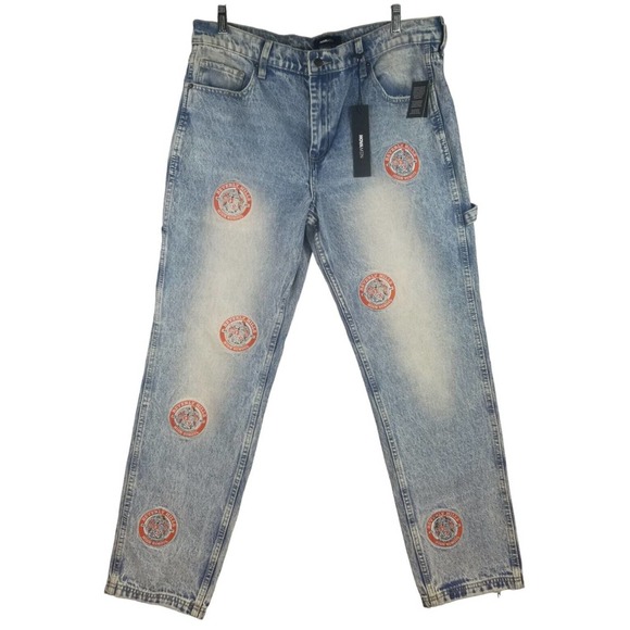 NovaMen Beverly Hills High Patched Carpenter Denim Jeans Mens Size 36x32 New - Picture 1 of 15